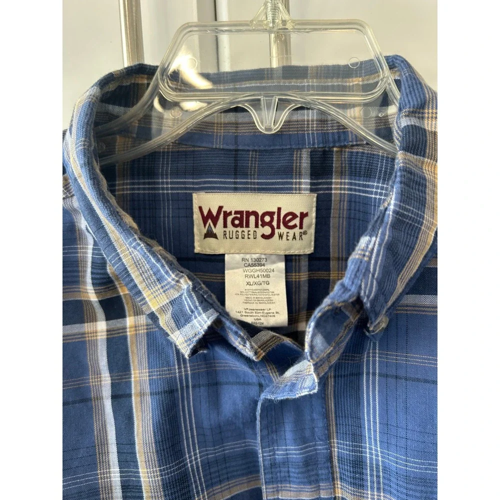 Wrangler‎ Rugged Wear Mens Blue Plaid Button Down Shirt XL RWL41MB